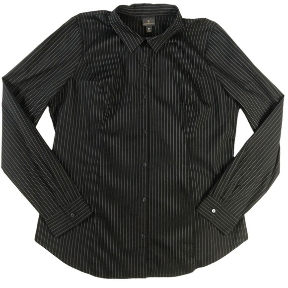 Worthington Women's 16T Button Up Dress Shirt Stripe Black Career Long Sleeves - Picture 1 of 10